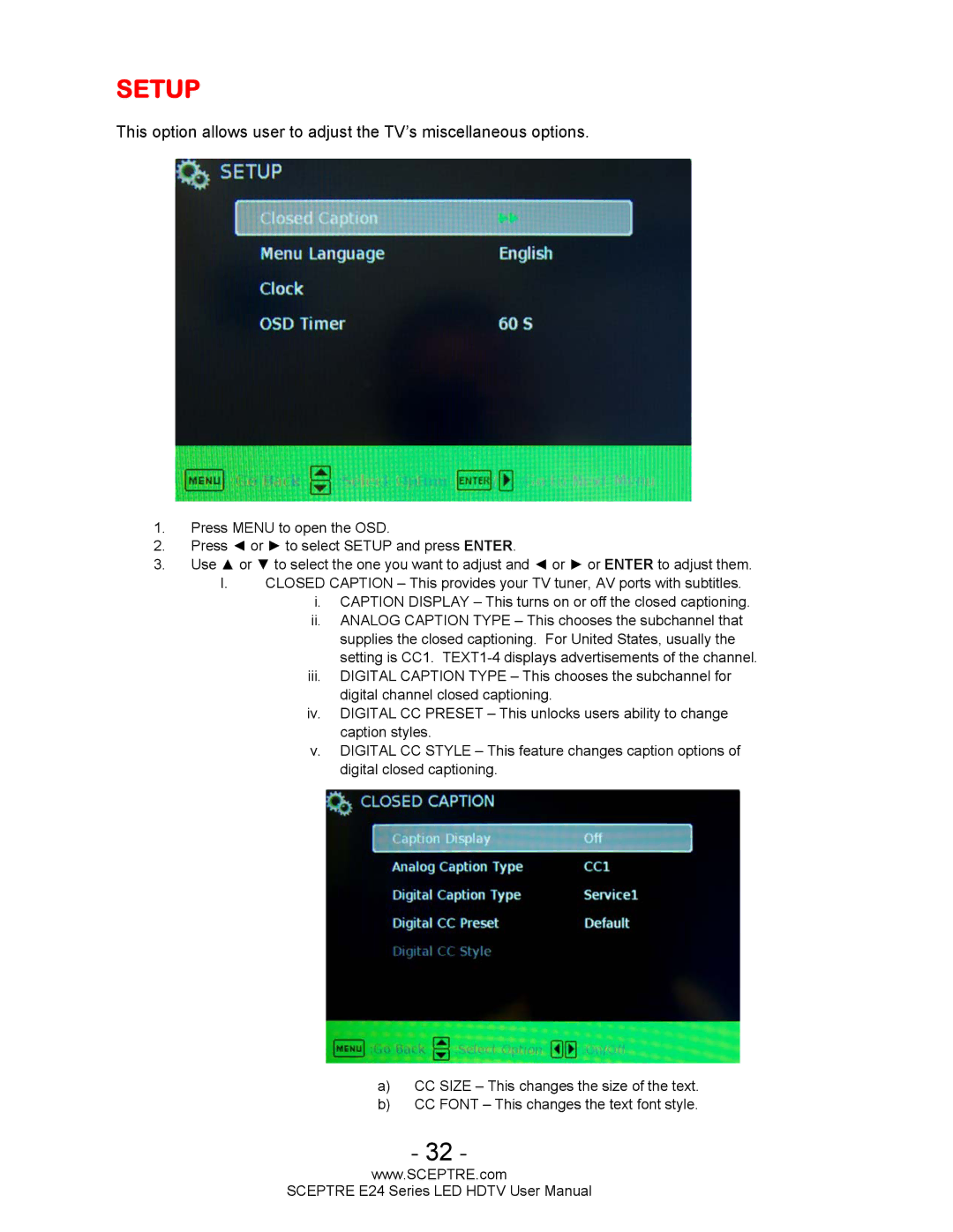 Sceptre Technologies E24 Series user manual Setup 