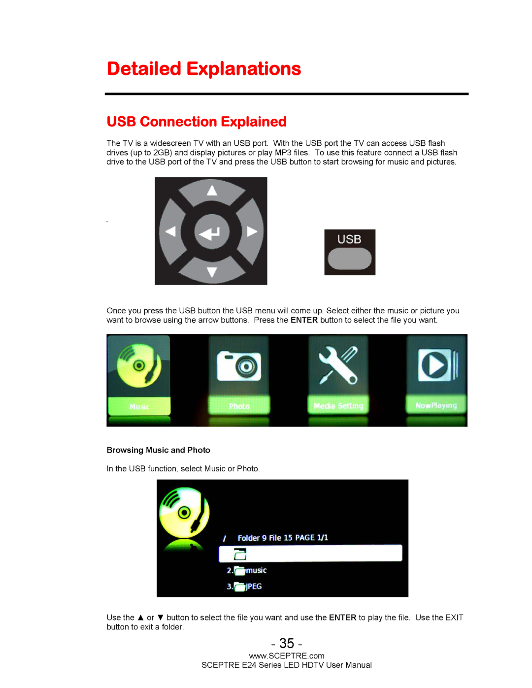 Sceptre Technologies E24 Series user manual Detailed Explanations, USB Connection Explained 