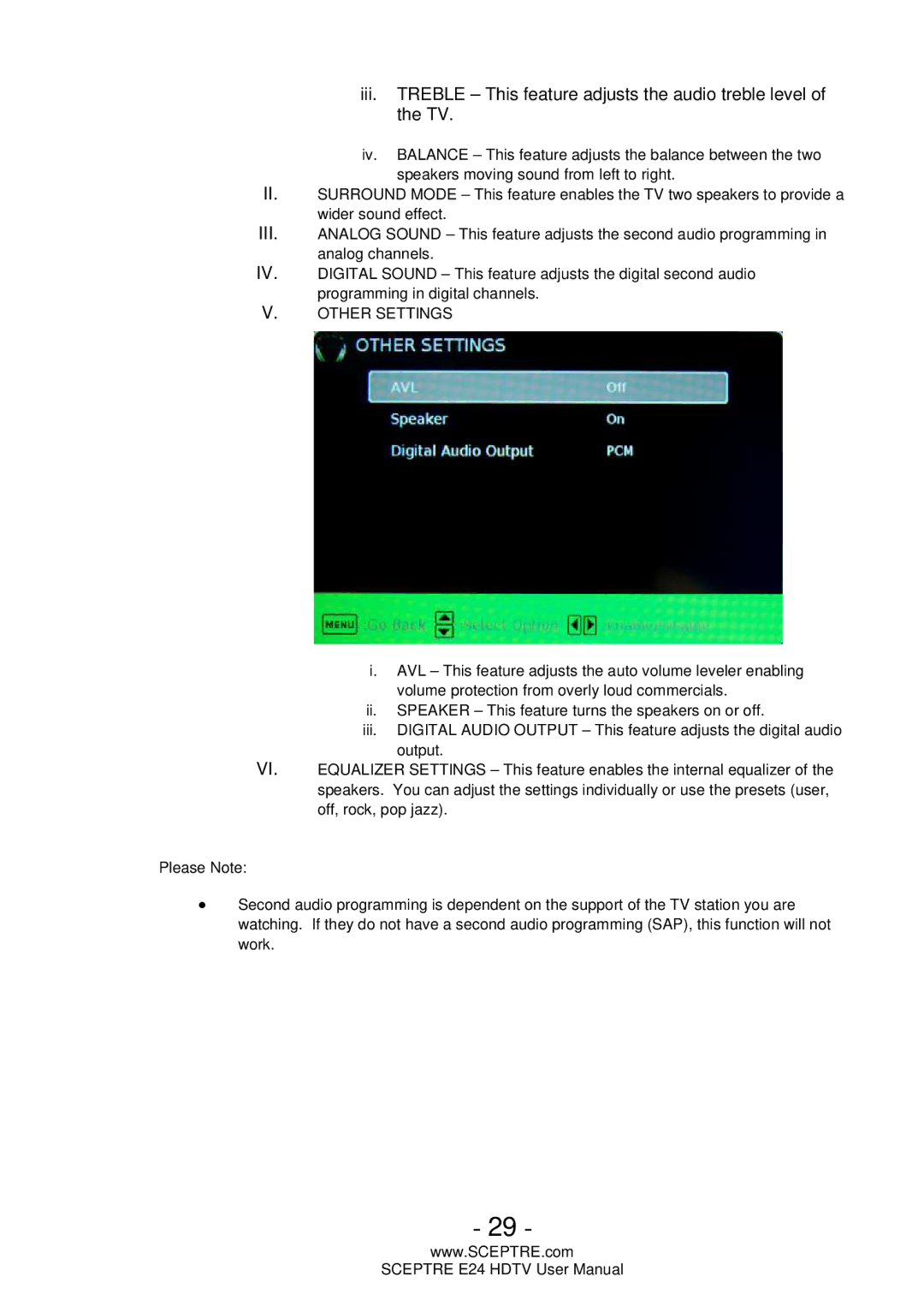 Sceptre Technologies E24 user manual Other Settings 