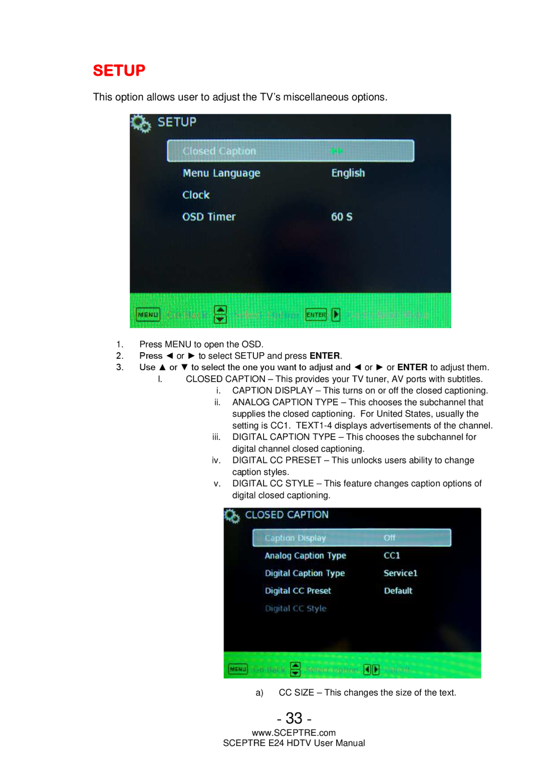 Sceptre Technologies E24 user manual Setup 