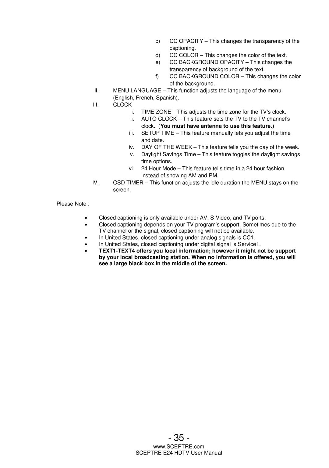 Sceptre Technologies E24 user manual III. Clock 