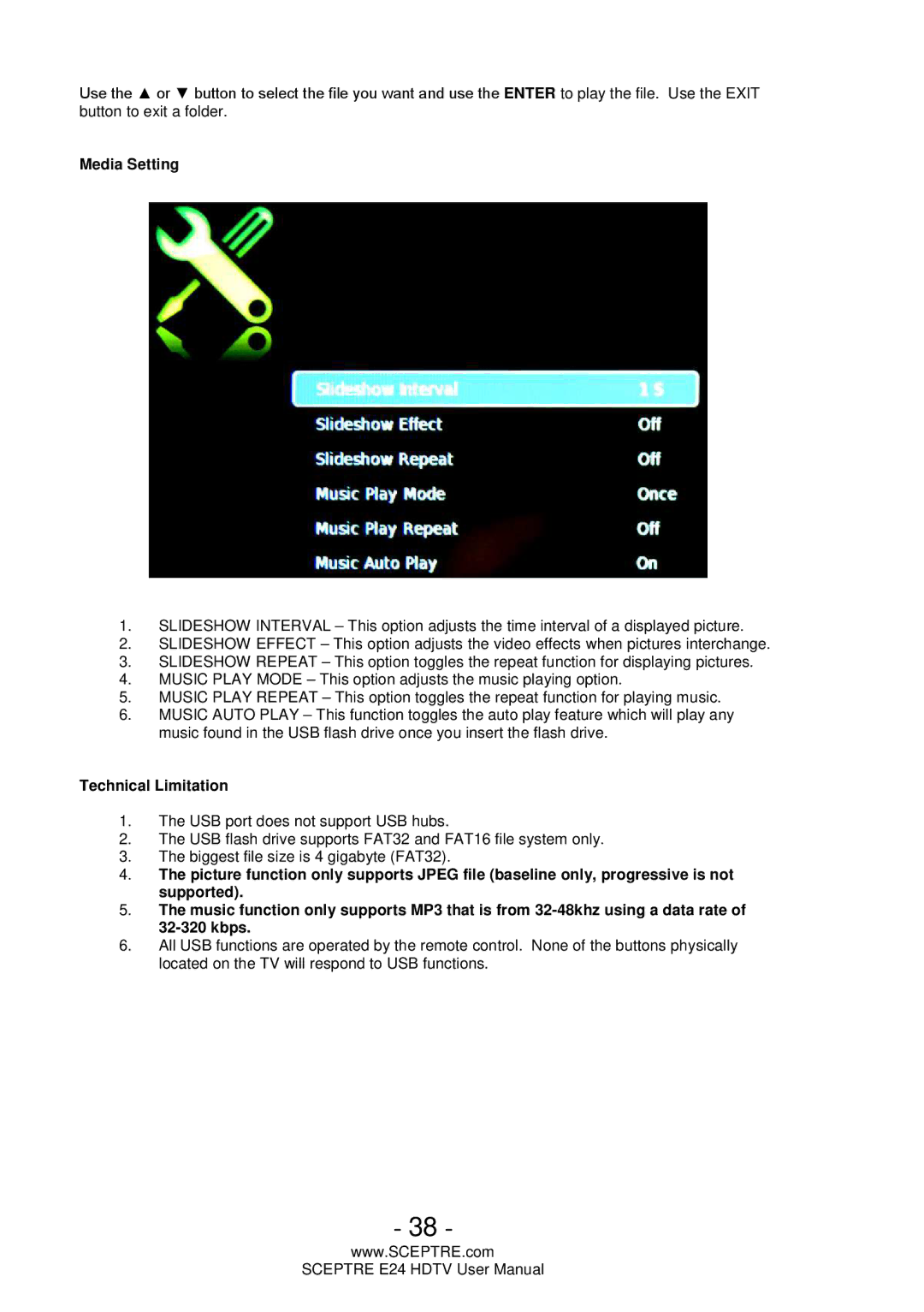 Sceptre Technologies E24 user manual Media Setting 