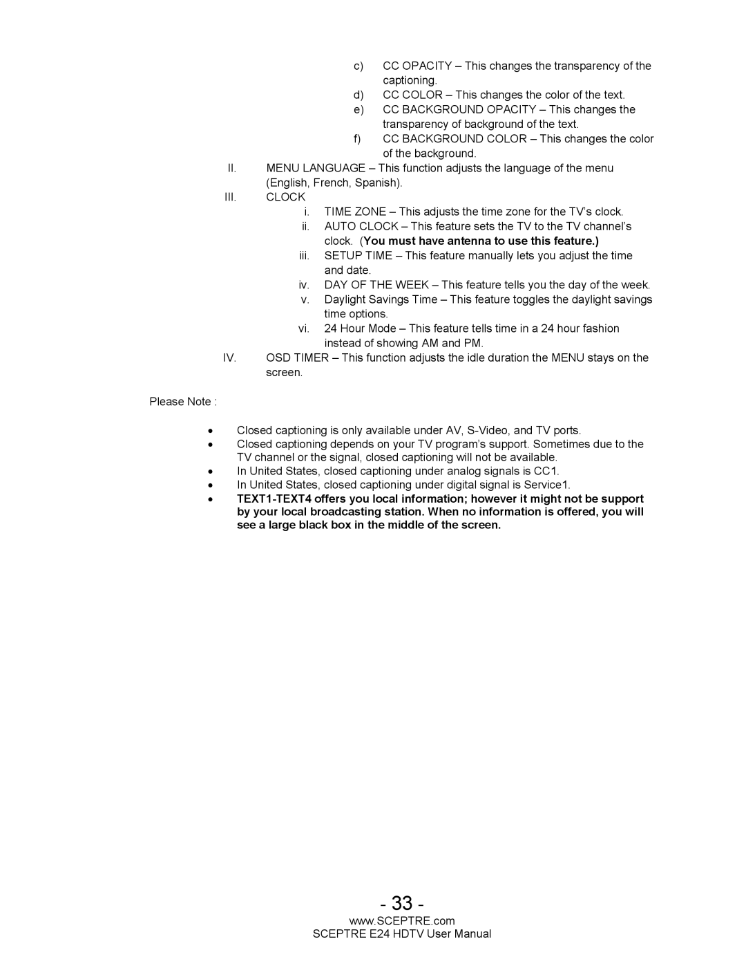 Sceptre Technologies E24 user manual III. Clock 