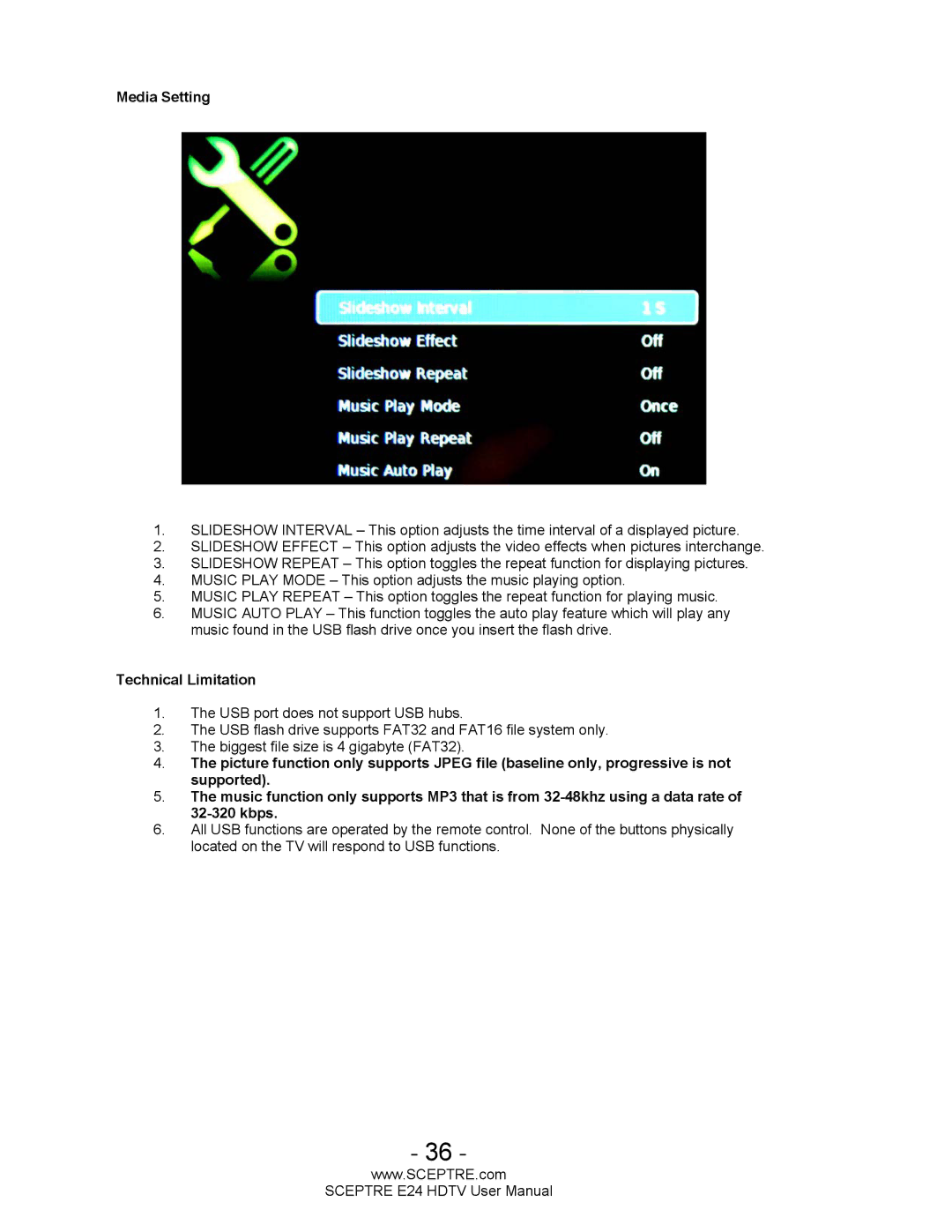 Sceptre Technologies E24 user manual Media Setting 