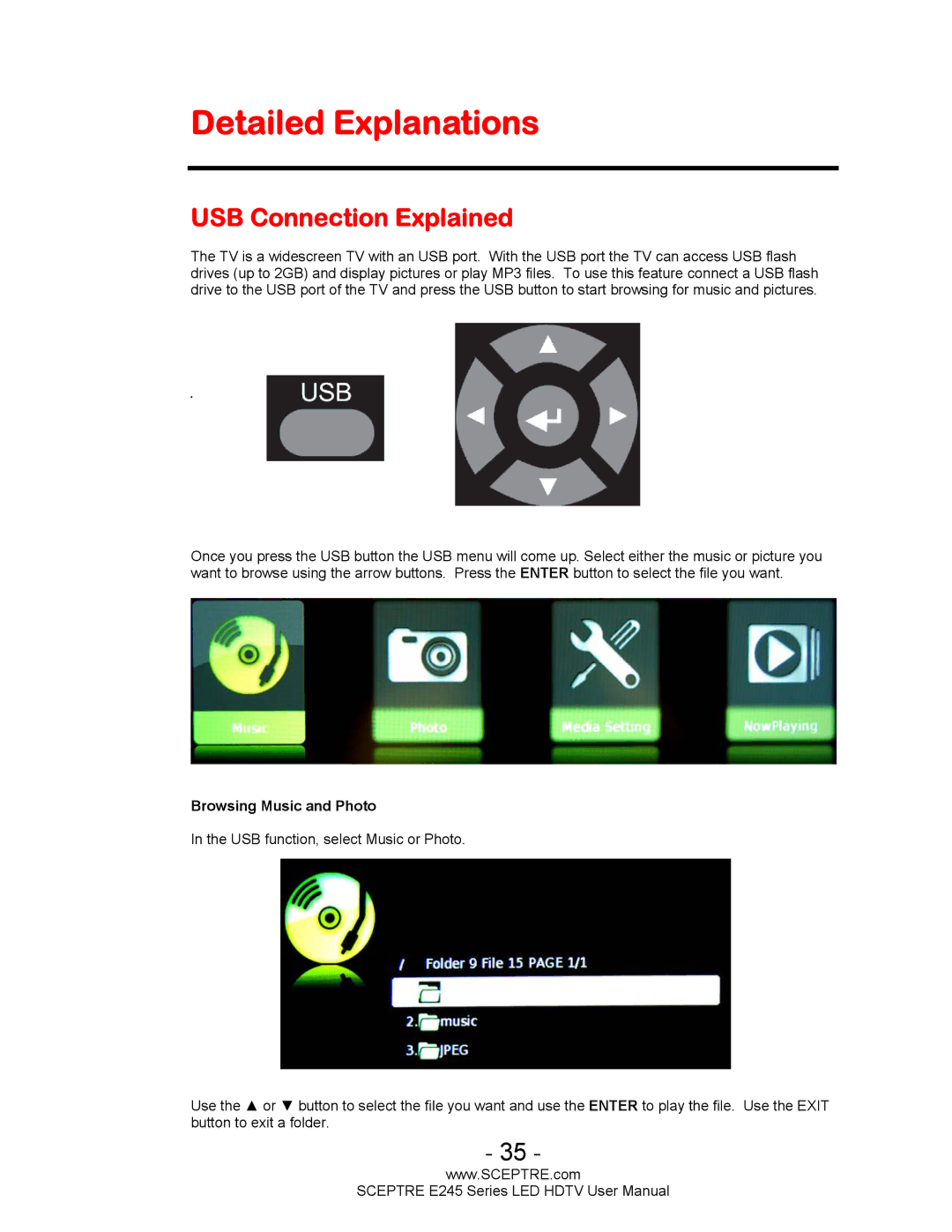 Sceptre Technologies E245BD-FHDU user manual Detailed Explanations, USB Connection Explained 