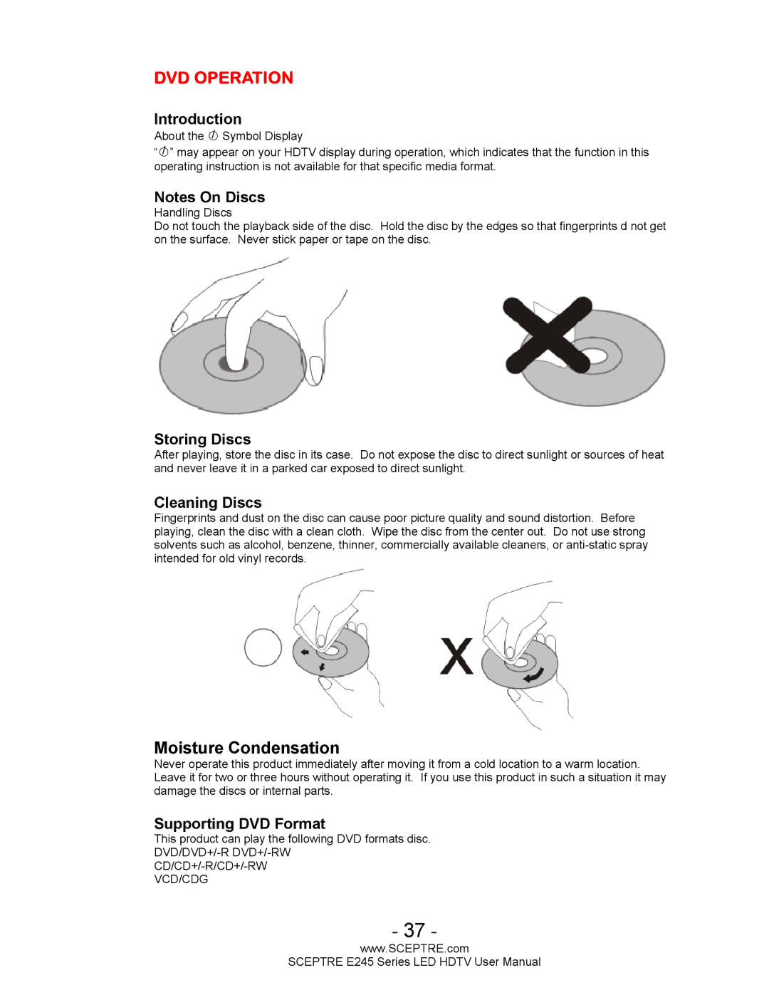 Sceptre Technologies E245BD-FHDU user manual DVD Operation 