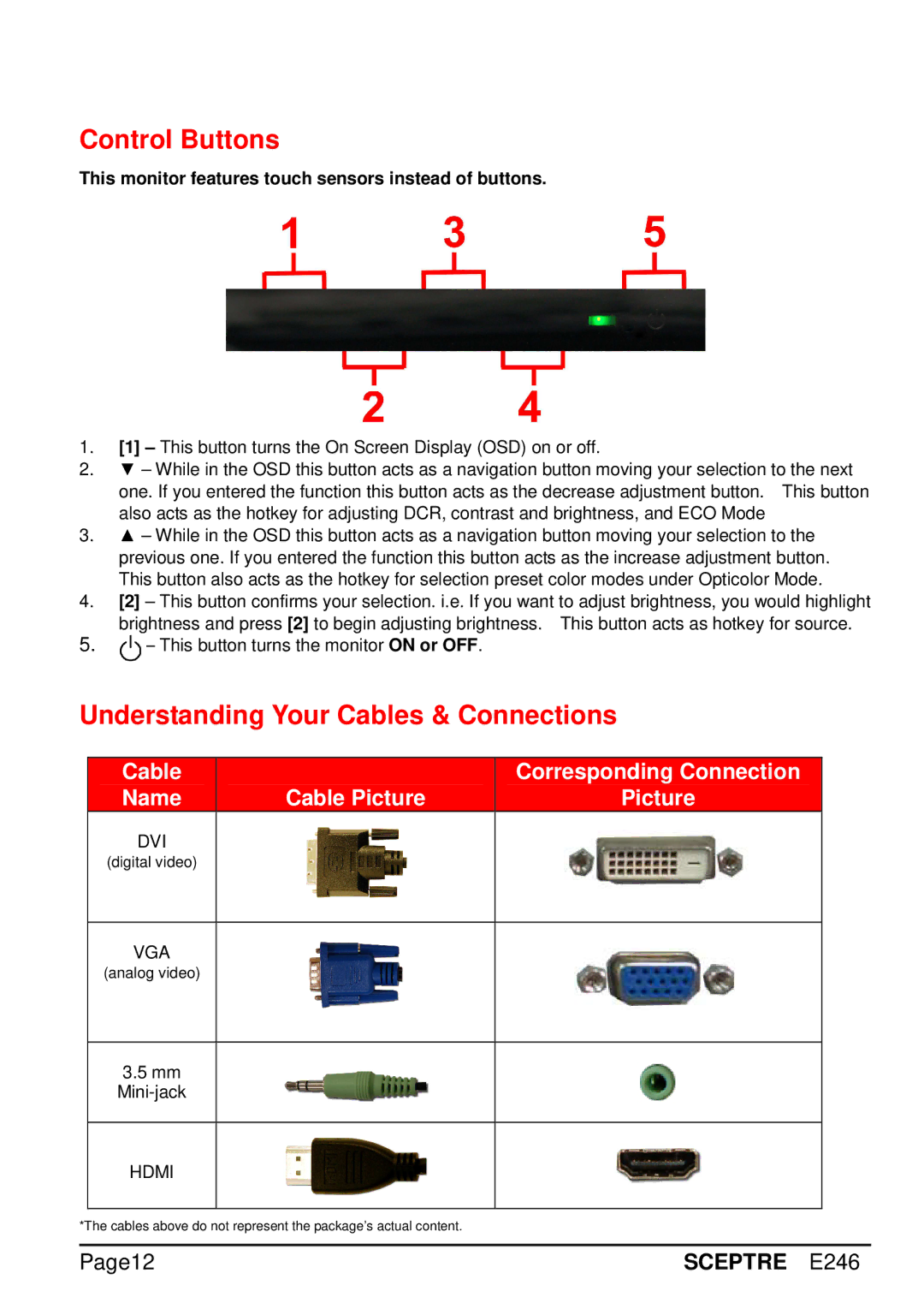 Sceptre Technologies E246 manual Control Buttons 