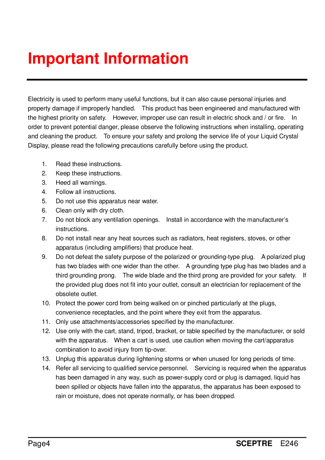 Sceptre Technologies E246 manual Page4 