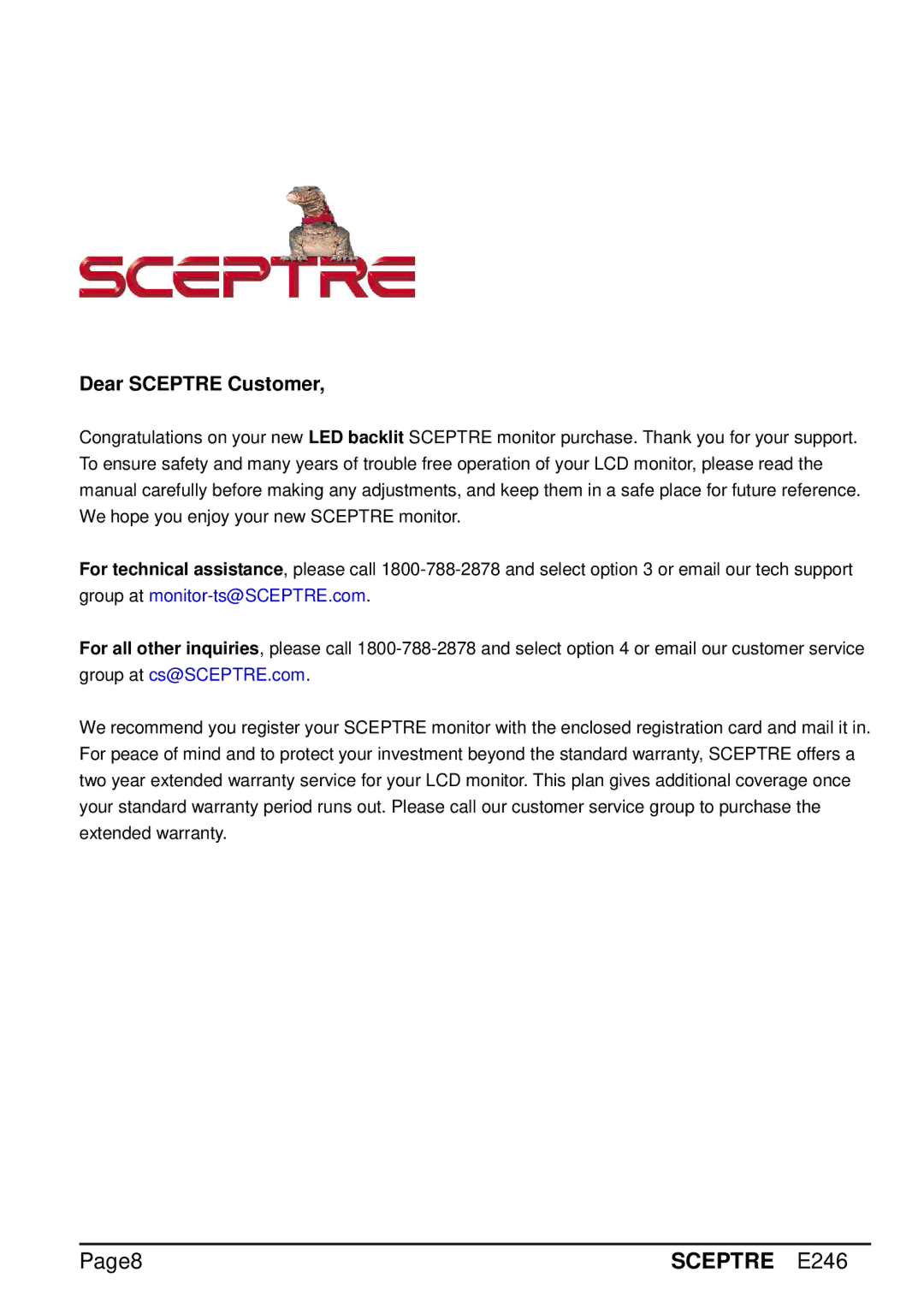 Sceptre Technologies E246 manual Page8 