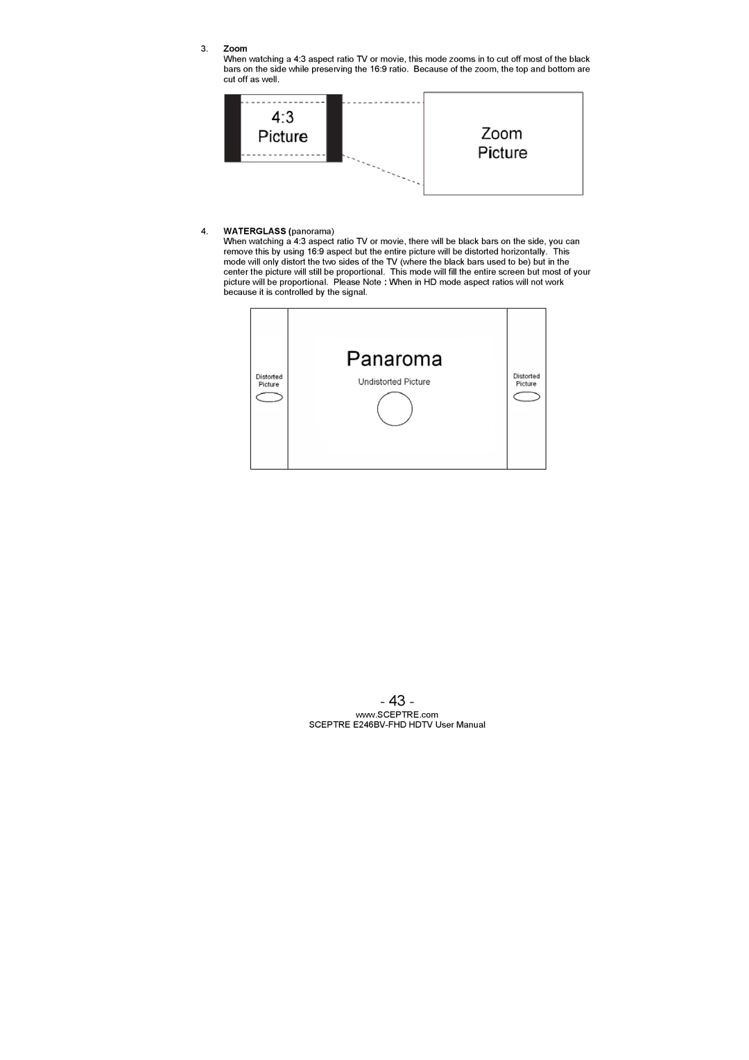 Sceptre Technologies LED HDTV, E246BV-FHD, E236BV-FHD user manual Zoom, Waterglass panorama 