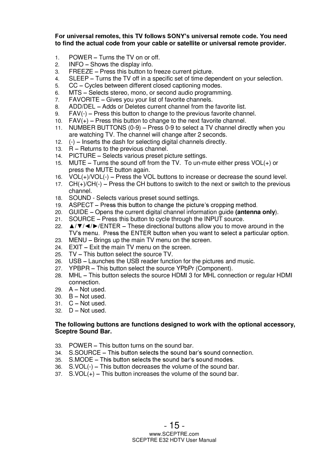 Sceptre Technologies E32 user manual 