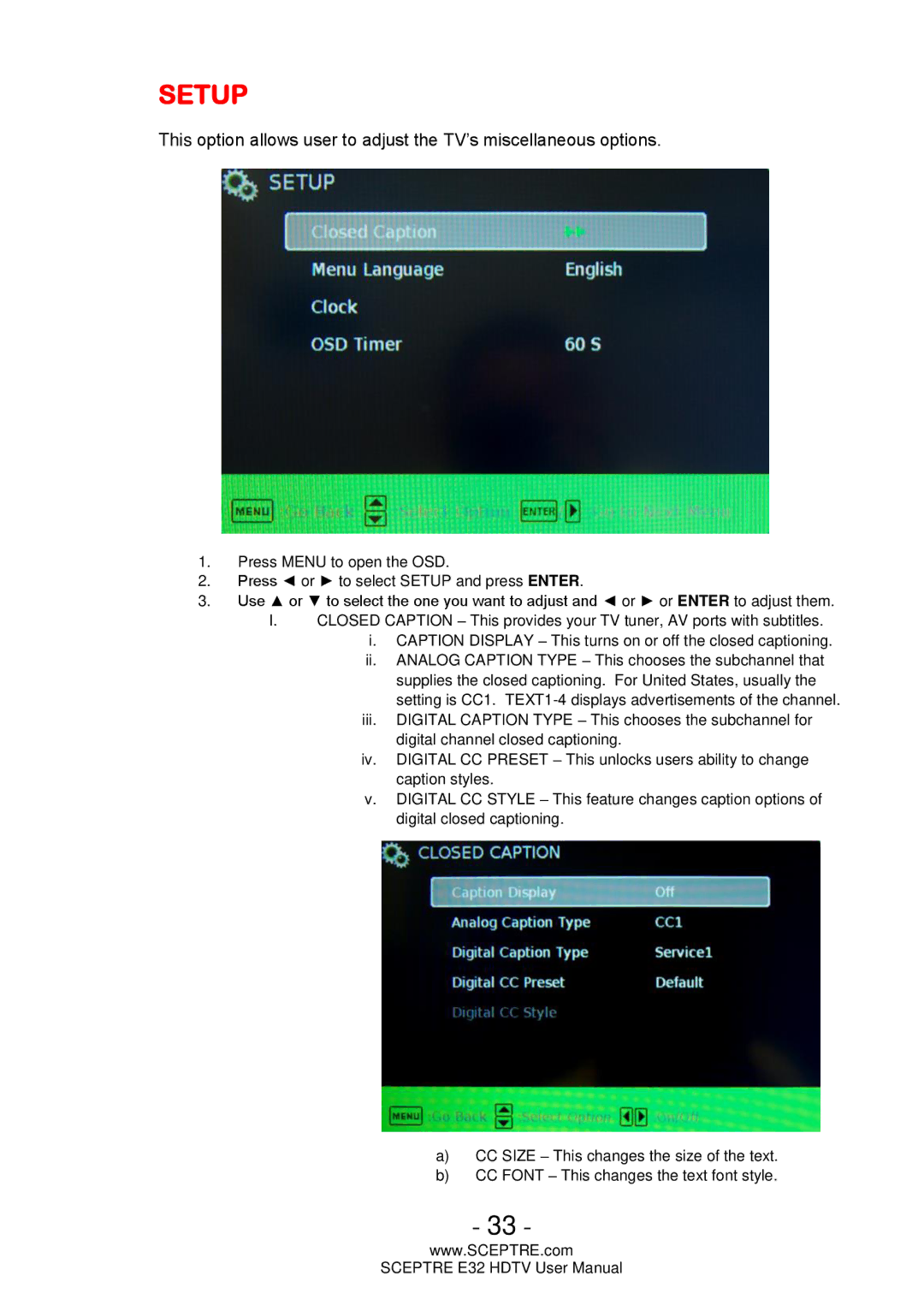 Sceptre Technologies E32 user manual Setup 