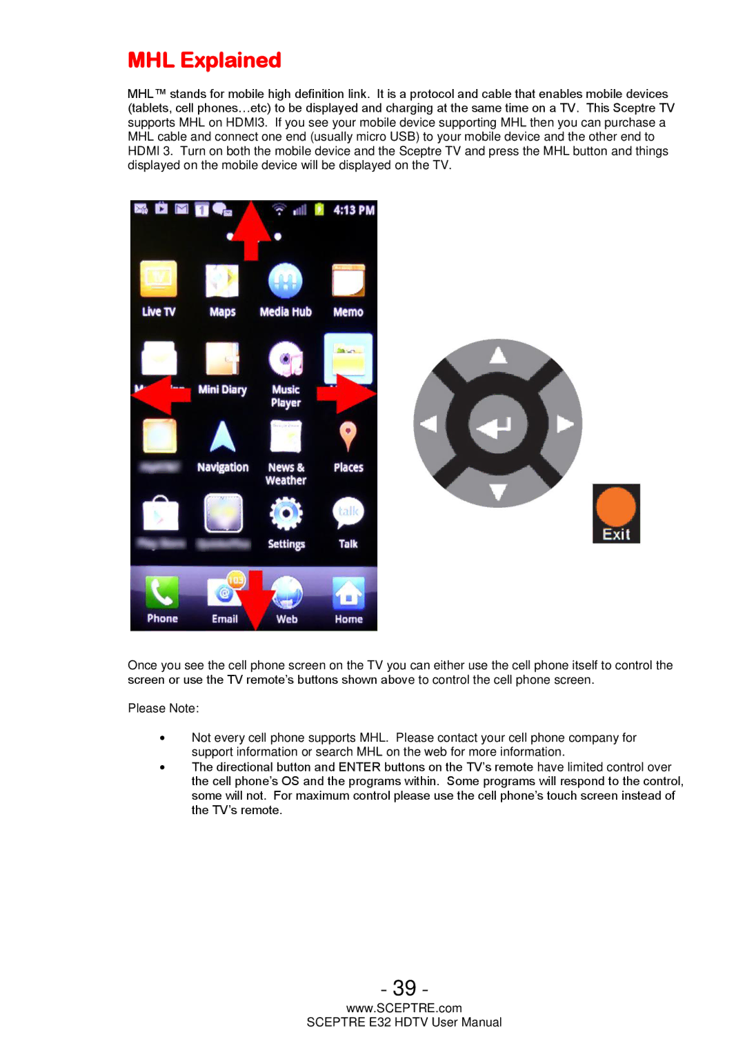 Sceptre Technologies E32 user manual MHL Explained 