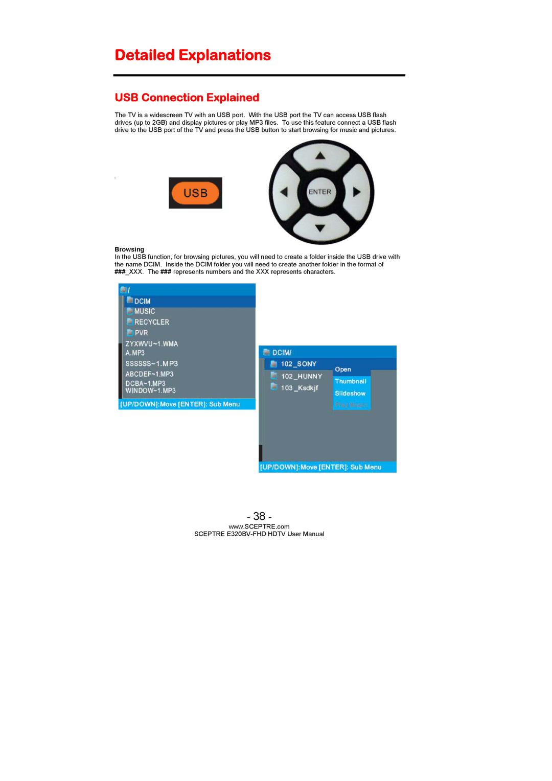 Sceptre Technologies E320BV-FHD user manual Detailed Explanations, USB Connection Explained 