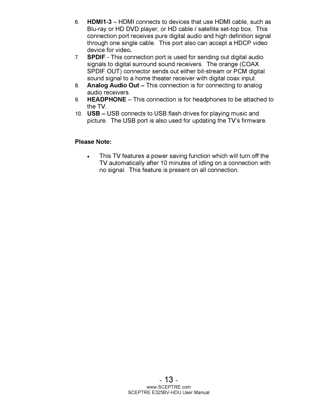 Sceptre Technologies E325BV-HDU user manual Please Note 