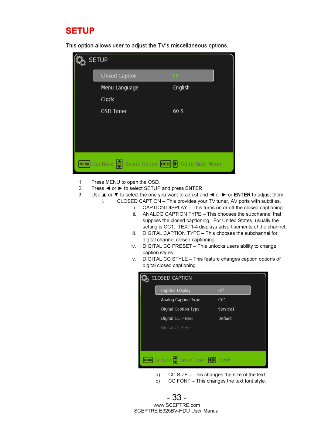 Sceptre Technologies E325BV-HDU user manual Setup 