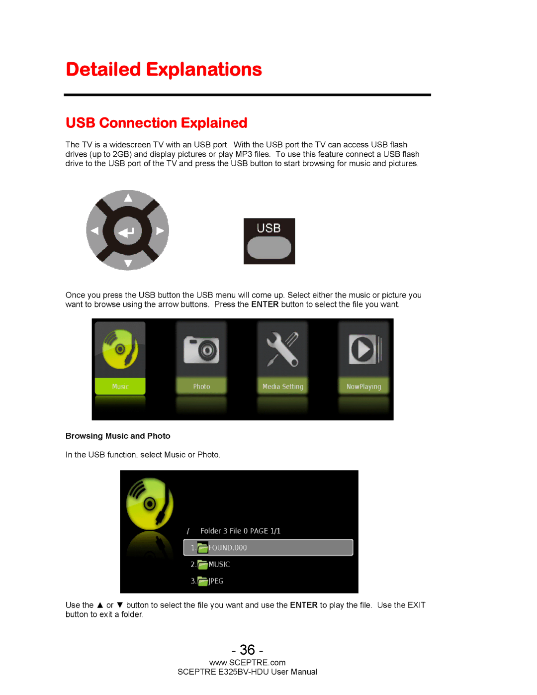 Sceptre Technologies E325BV-HDU user manual Detailed Explanations, USB Connection Explained 