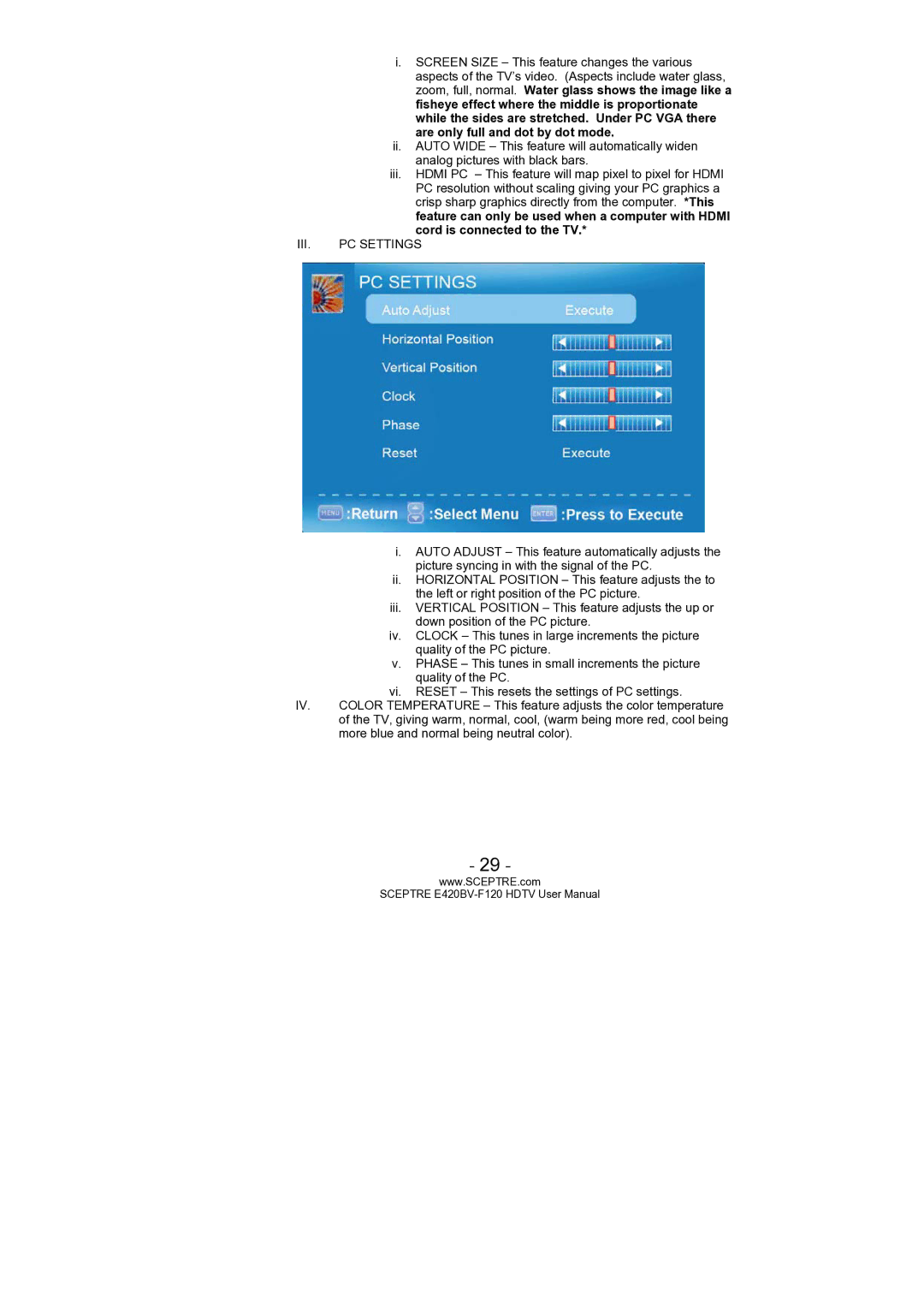 Sceptre Technologies E420BV-F120 user manual III. PC Settings 