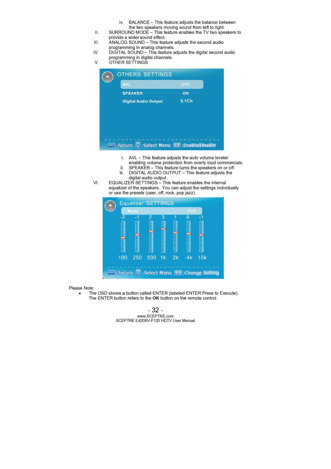 Sceptre Technologies E420BV-F120 user manual Other Settings 