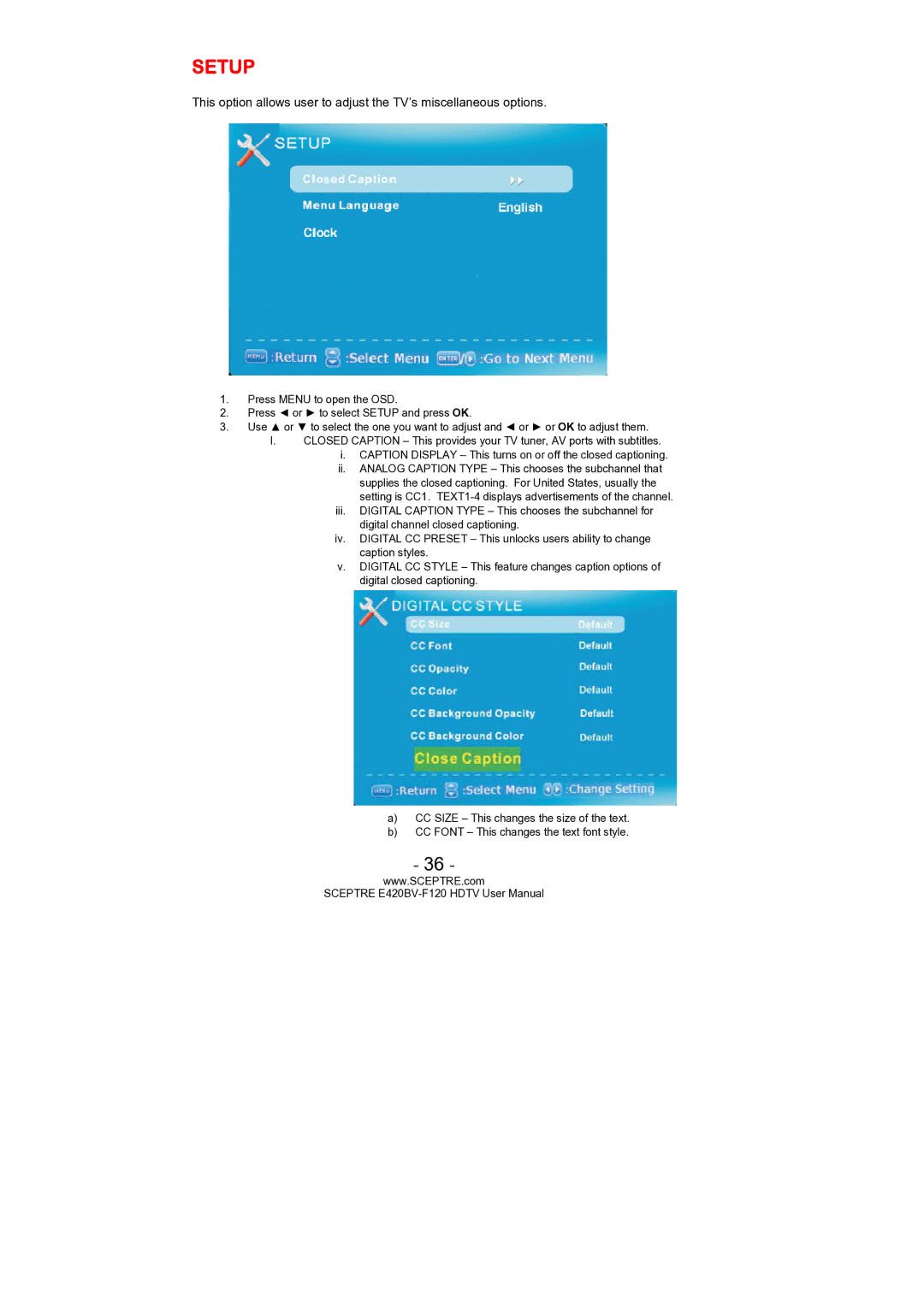 Sceptre Technologies E420BV-F120 user manual Setup 