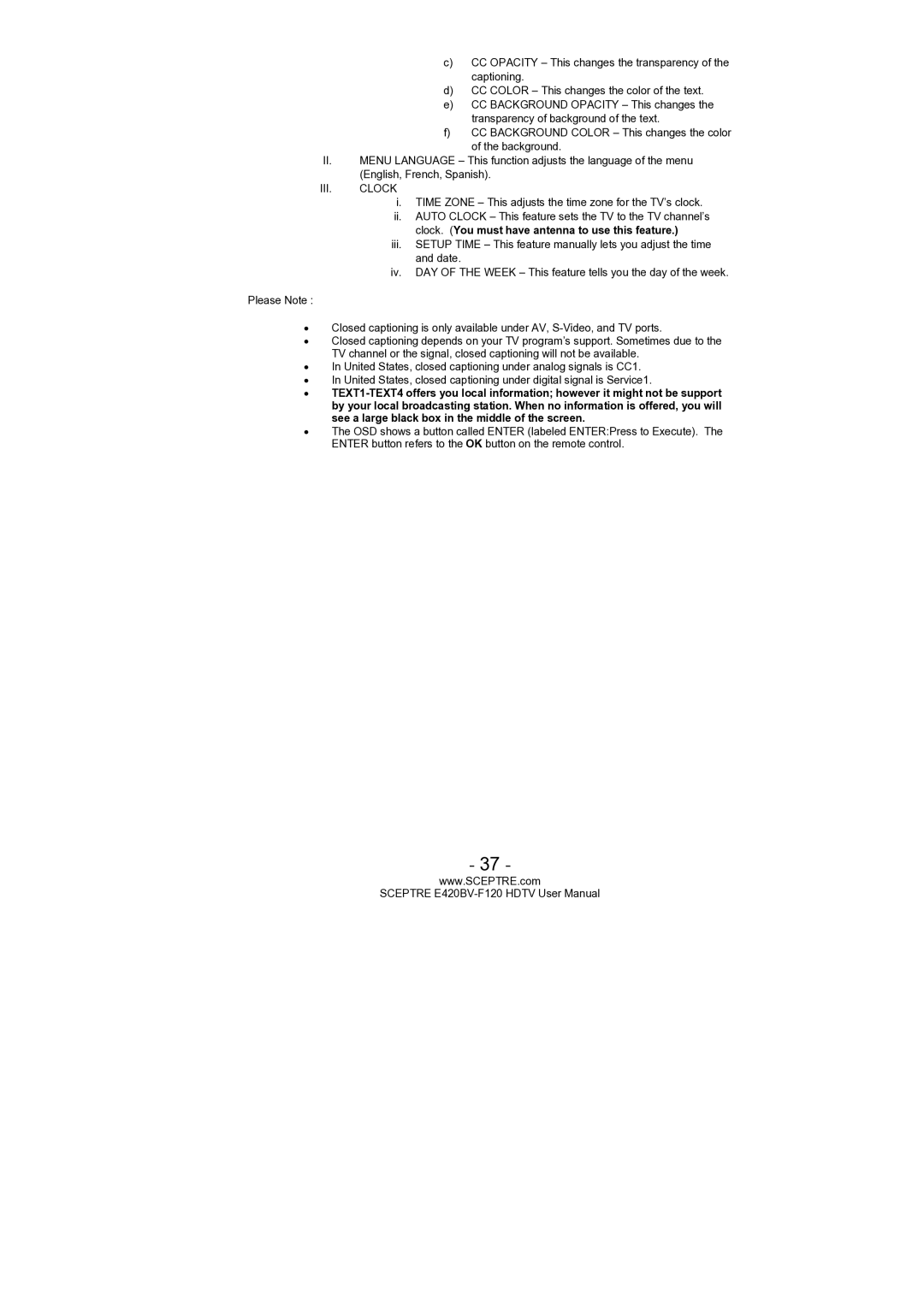 Sceptre Technologies E420BV-F120 user manual III. Clock 