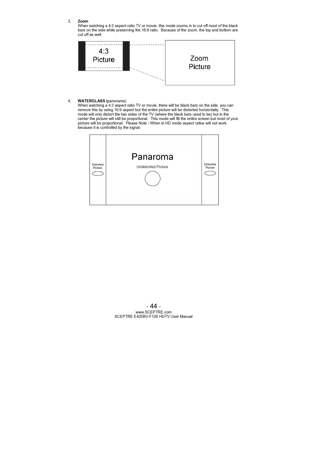 Sceptre Technologies E420BV-F120 user manual Zoom, Waterglass panorama 