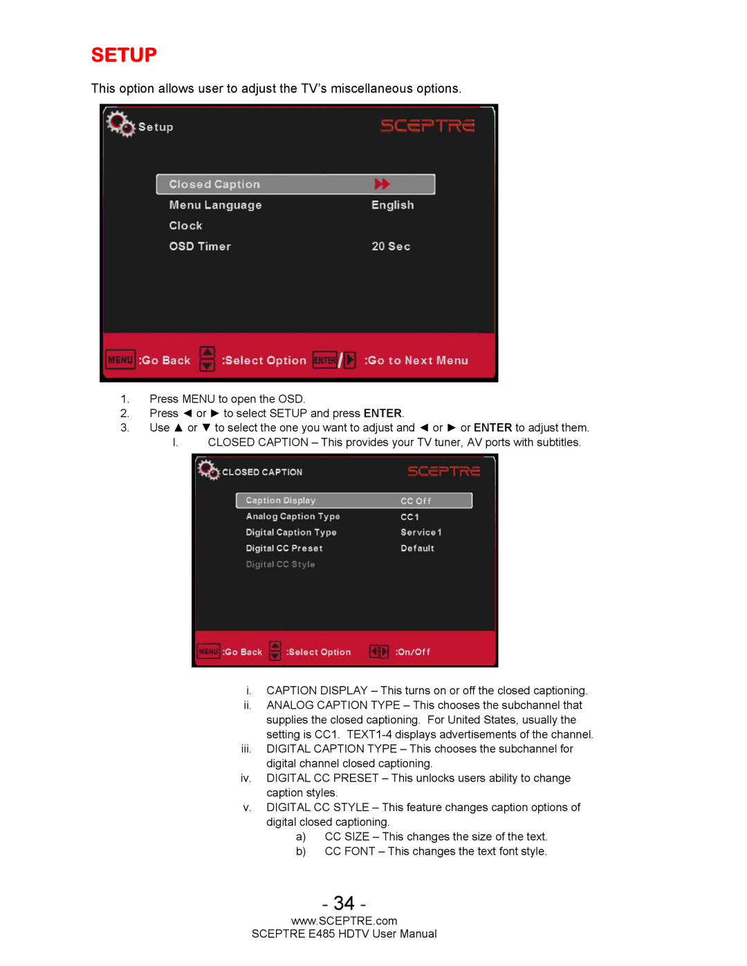 Sceptre Technologies E485 user manual Setup 