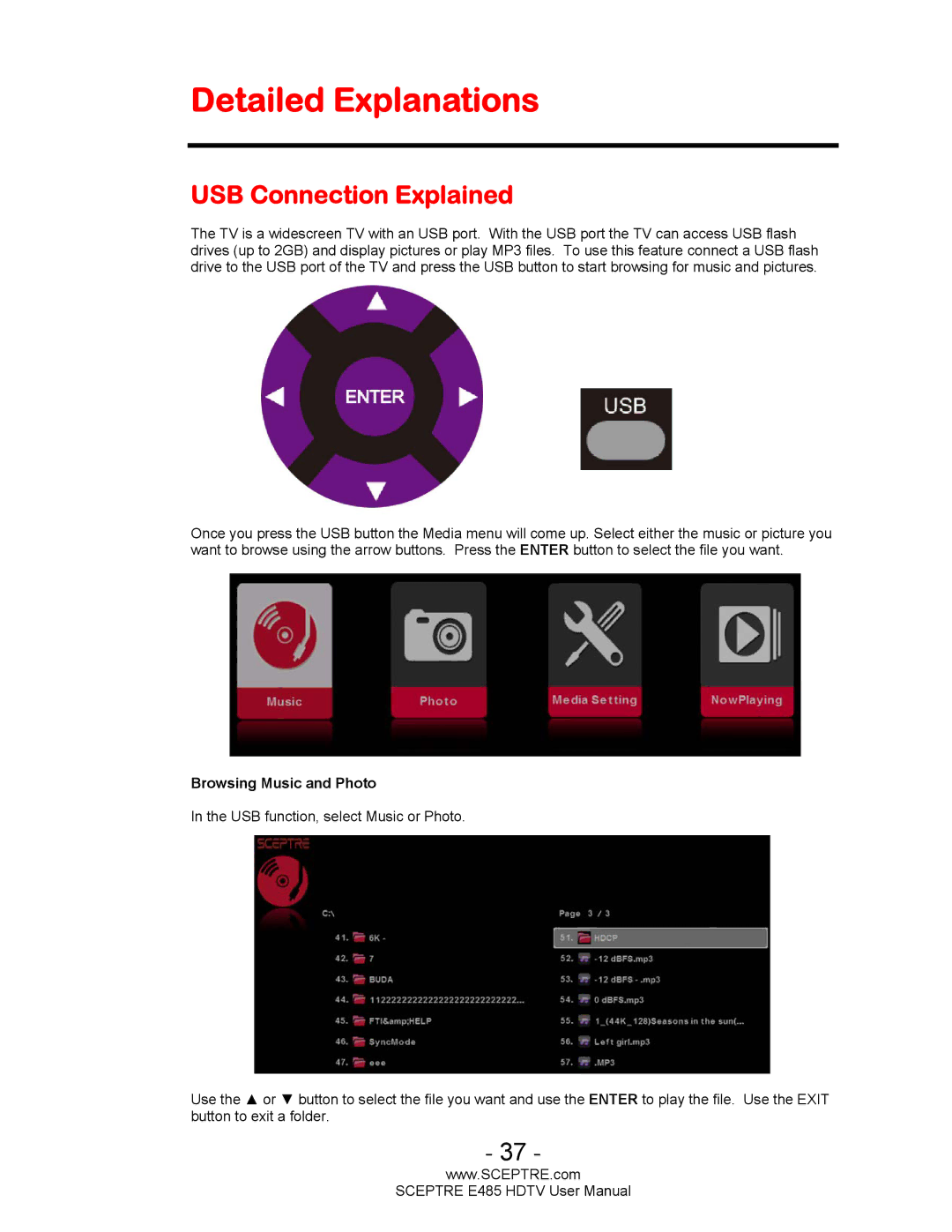 Sceptre Technologies E485 user manual Detailed Explanations, USB Connection Explained 