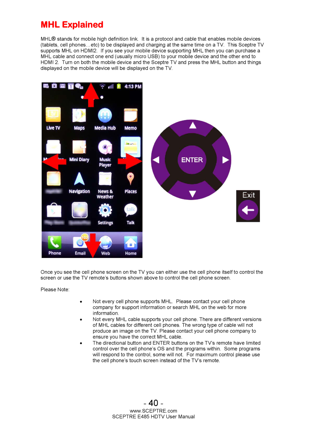 Sceptre Technologies E485 user manual MHL Explained 