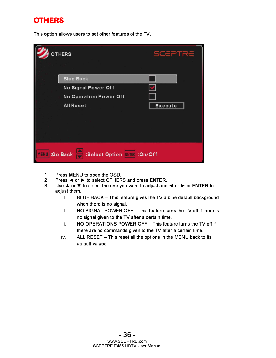 Sceptre Technologies E485 user manual Others 