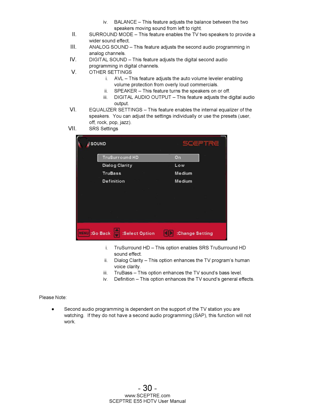 Sceptre Technologies E55 user manual Other Settings 