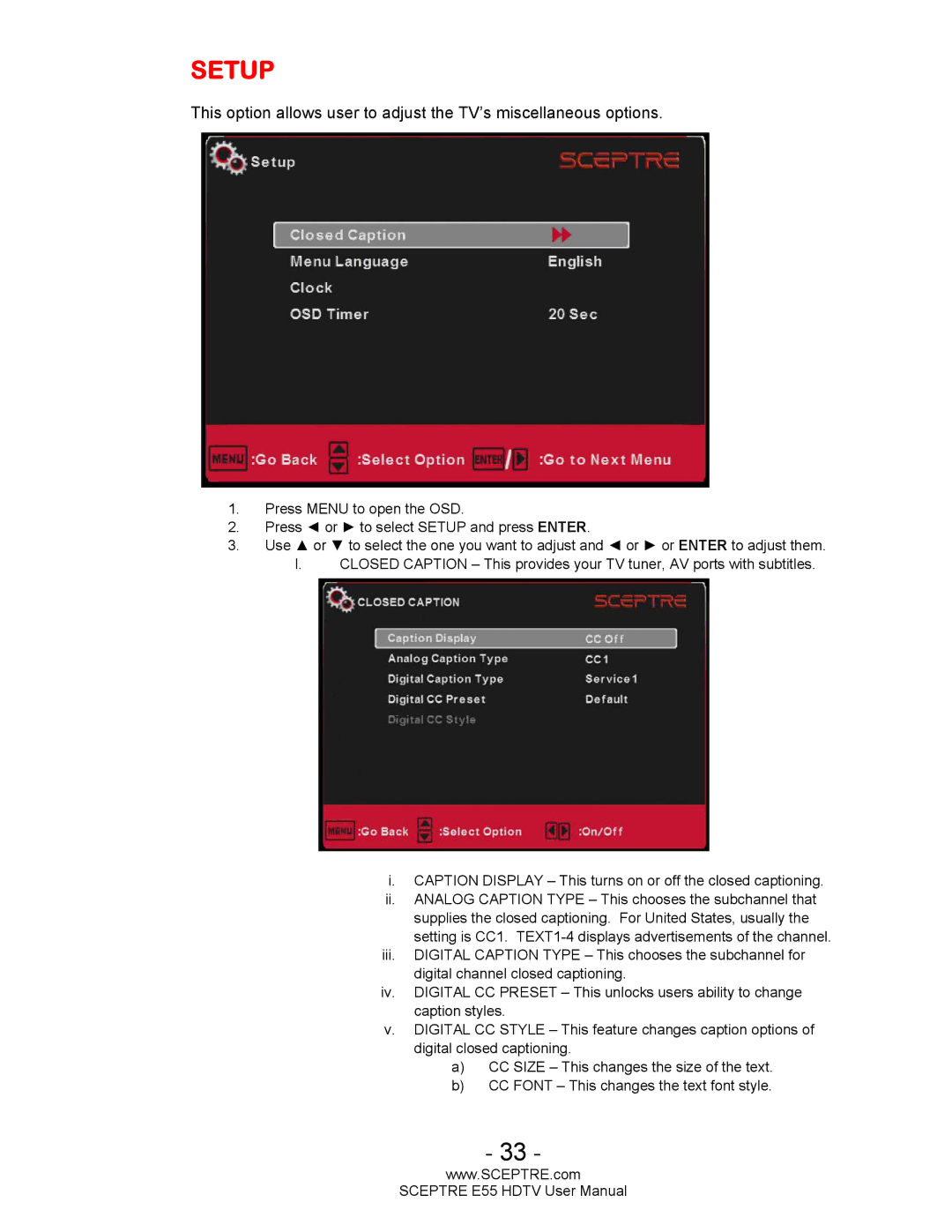 Sceptre Technologies E55 user manual Setup 