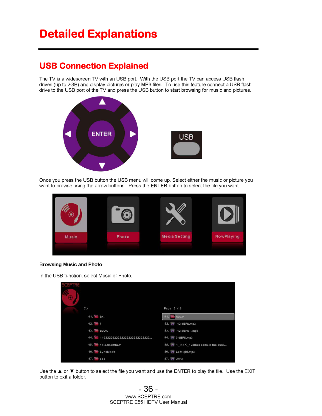 Sceptre Technologies E55 user manual Detailed Explanations, USB Connection Explained 