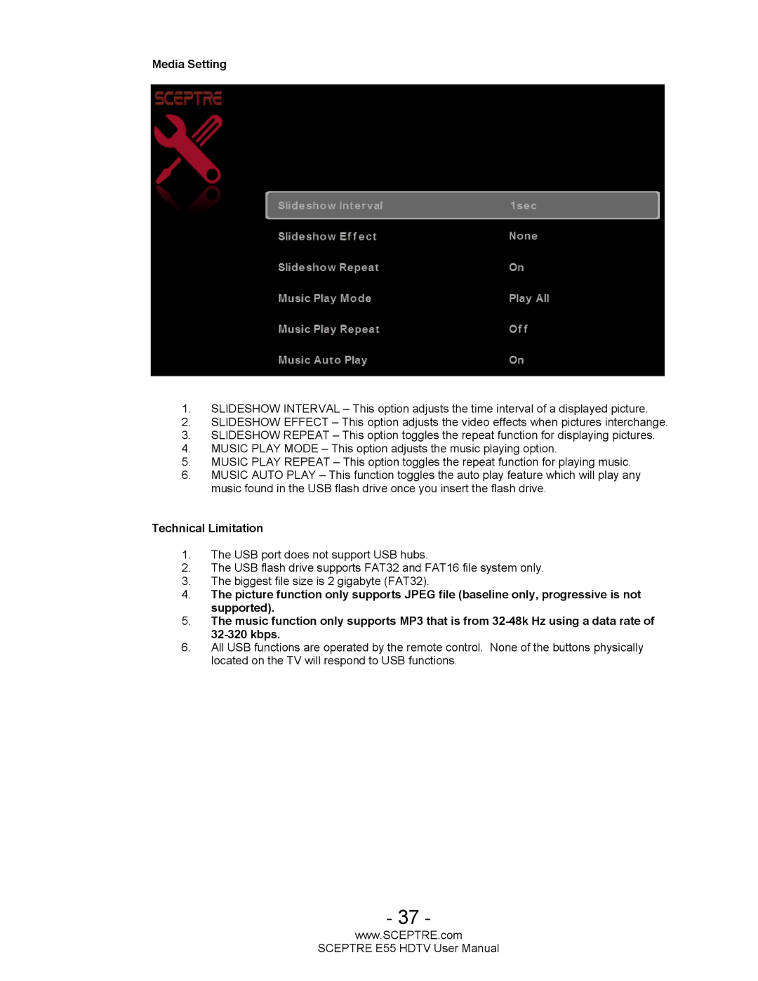 Sceptre Technologies E55 user manual Media Setting 