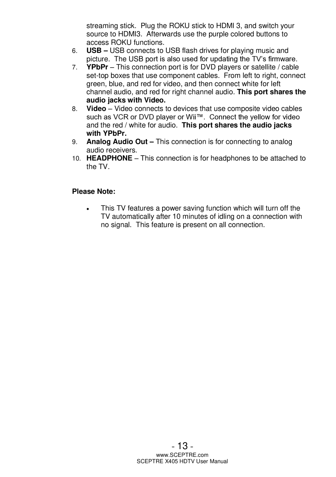 Sceptre Technologies X405, HDTV user manual Please Note 