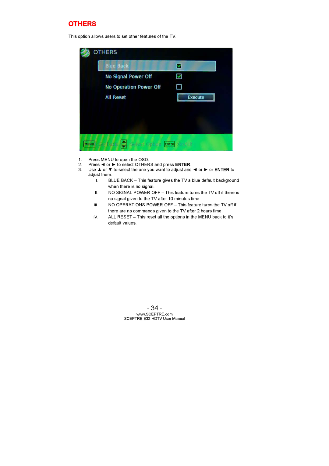 Sceptre Technologies SCEPTRE E32 HDTV user manual Others 