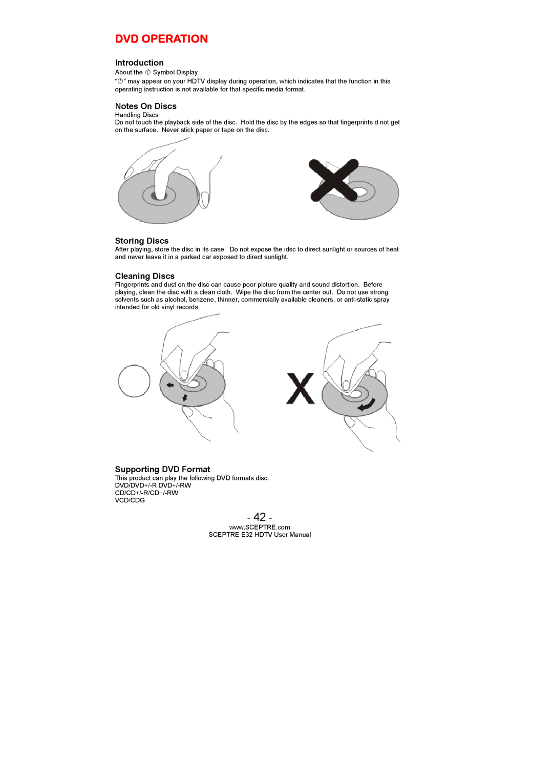 Sceptre Technologies SCEPTRE E32 HDTV user manual DVD Operation, Introduction 