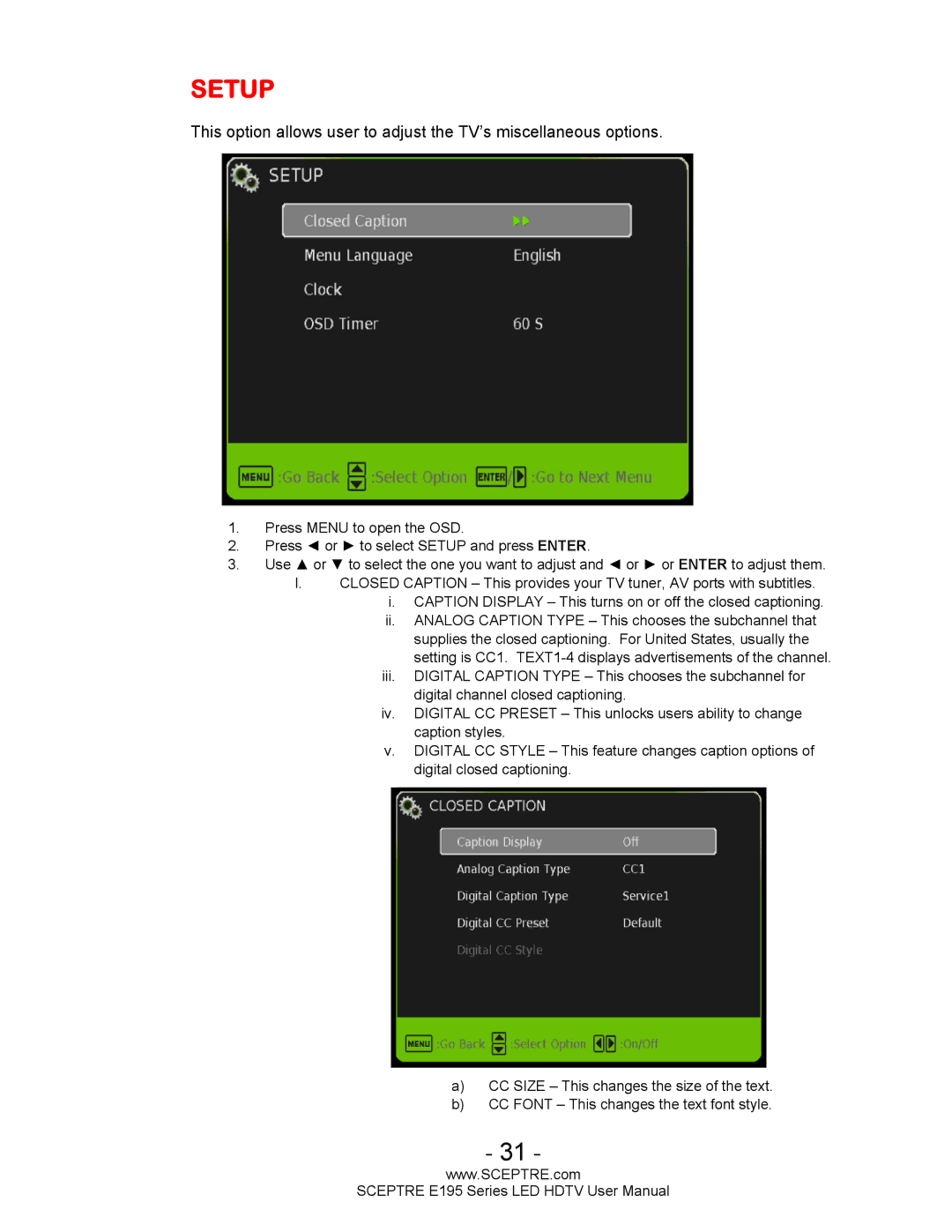 Sceptre Technologies SCEPTRE LED HDTV user manual Setup 