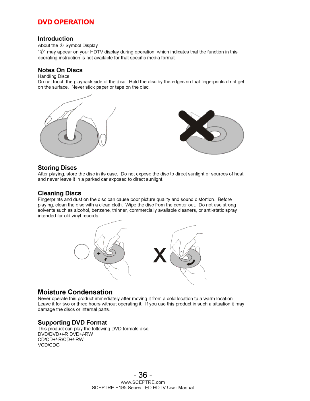 Sceptre Technologies SCEPTRE LED HDTV user manual DVD Operation 