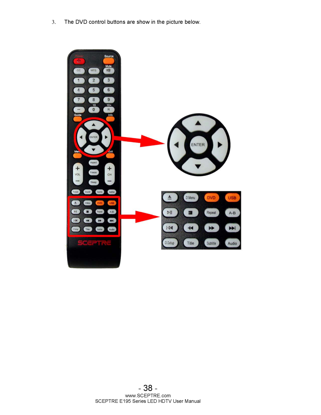 Sceptre Technologies SCEPTRE LED HDTV user manual DVD control buttons are show in the picture below 