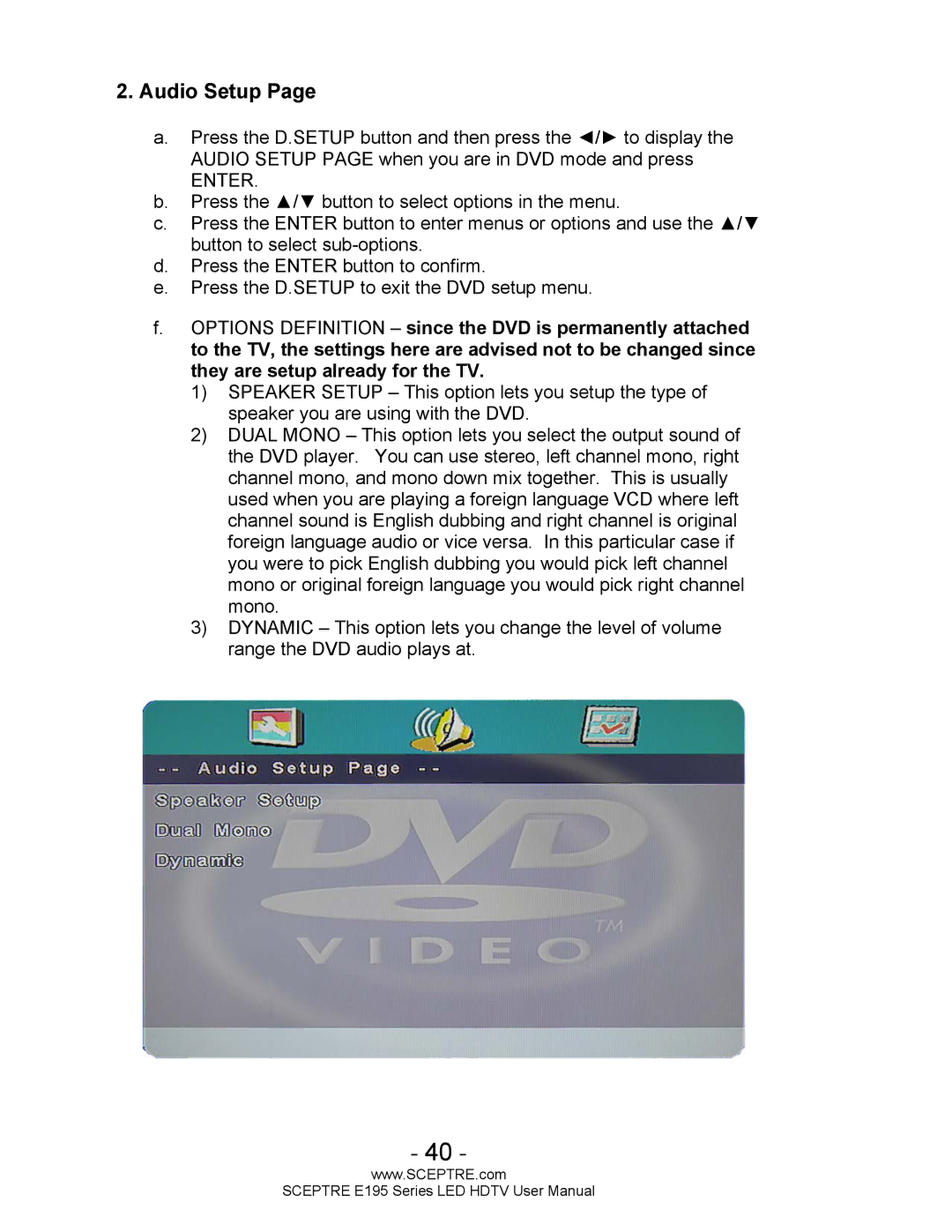 Sceptre Technologies SCEPTRE LED HDTV user manual Audio Setup 