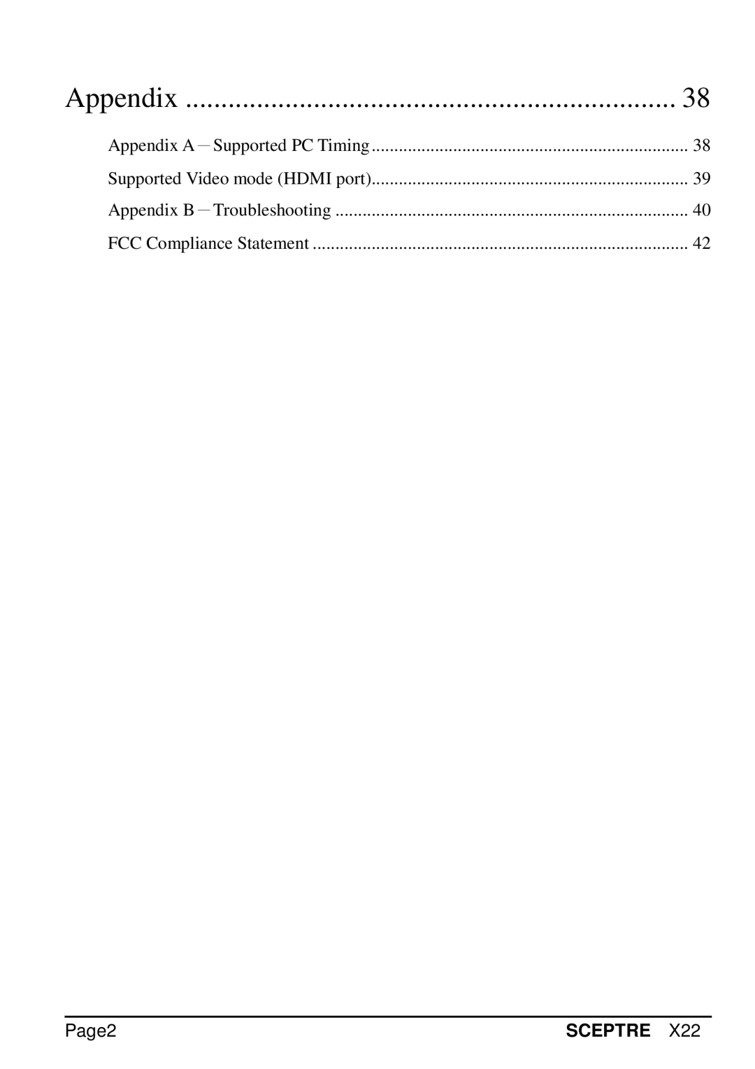 Sceptre Technologies SCEPTRE X22 specifications Appendix 