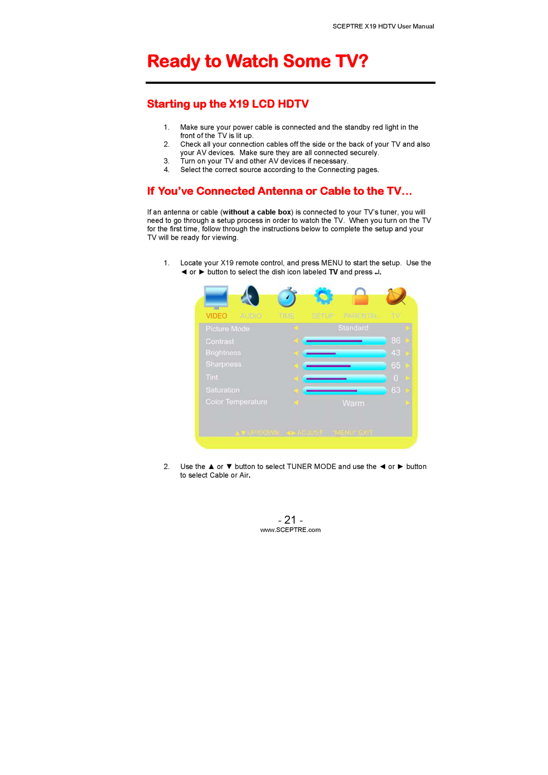 Sceptre Technologies user manual Ready to Watch Some TV?, Starting up the X19 LCD Hdtv 