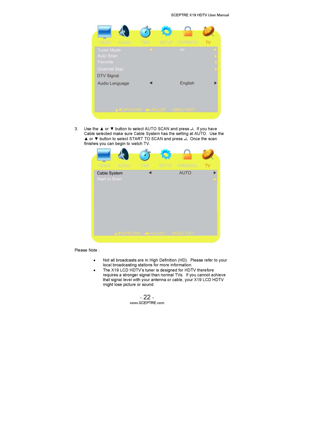 Sceptre Technologies X19 user manual 