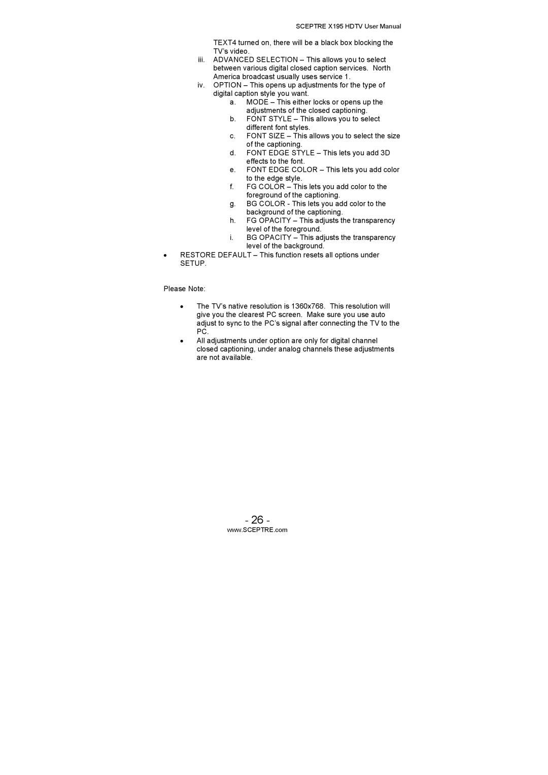 Sceptre Technologies X195 user manual Setup 