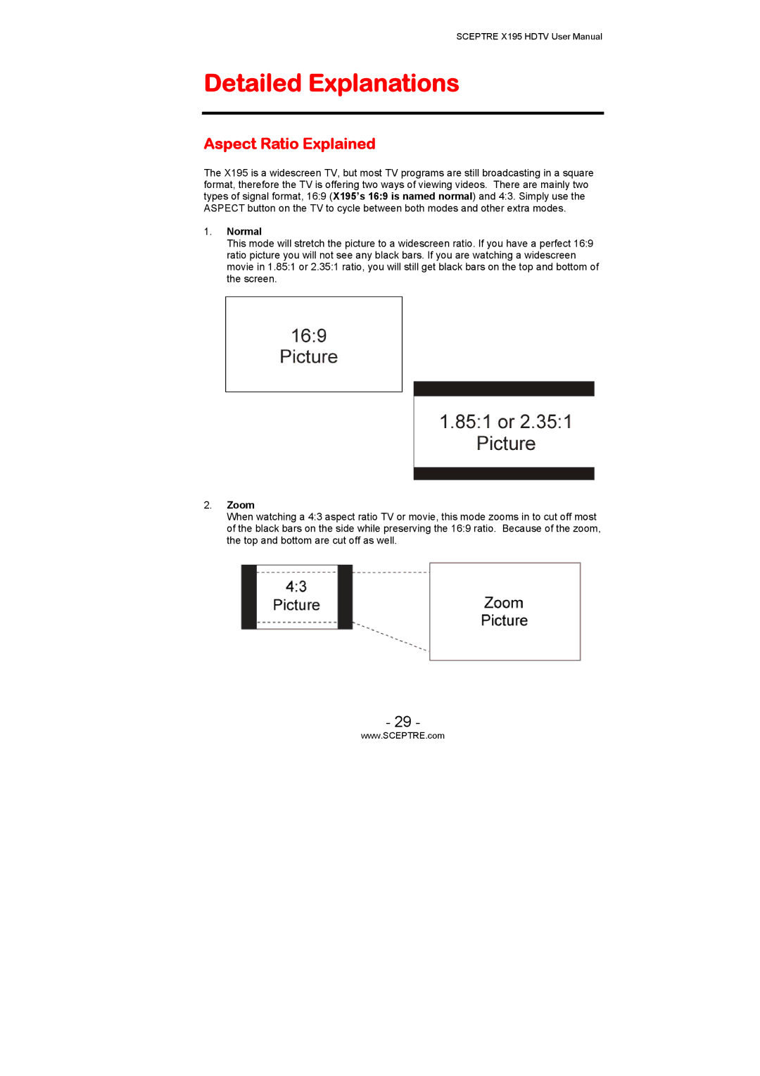 Sceptre Technologies X195 user manual Detailed Explanations, Aspect Ratio Explained 