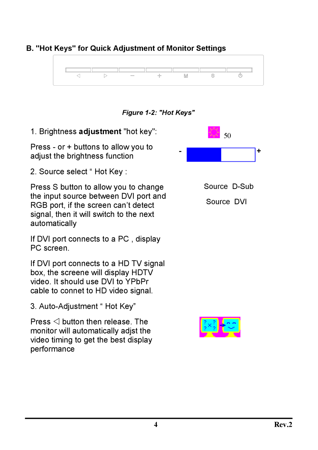 Sceptre Technologies X20g-NagaIII user manual Hot Keys for Quick Adjustment of Monitor Settings 