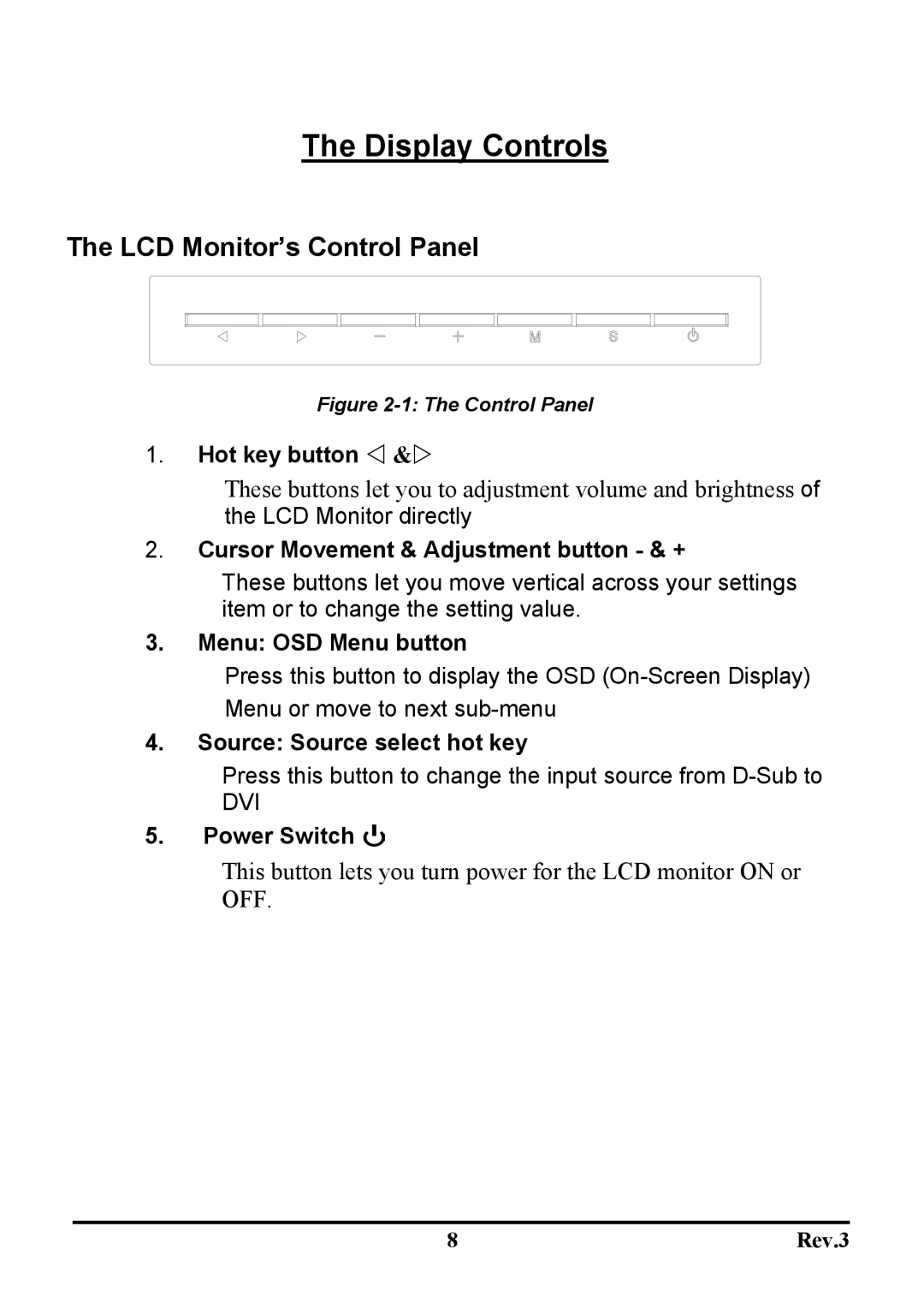 Sceptre Technologies X20WG-Naga user manual Display Controls, LCD Monitor’s Control Panel 