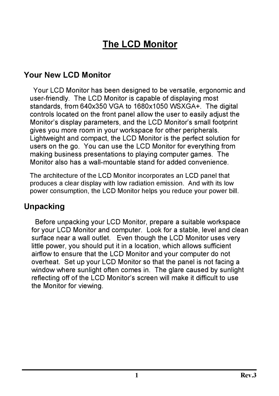 Sceptre Technologies X20WG-Naga user manual Your New LCD Monitor, Unpacking 