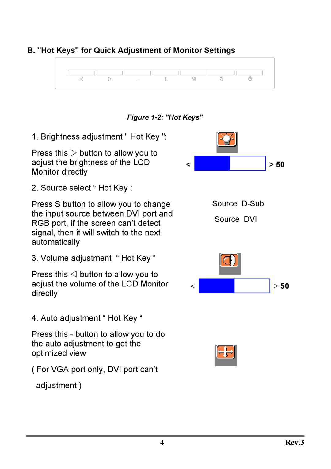 Sceptre Technologies X20WG-Naga user manual Hot Keys for Quick Adjustment of Monitor Settings 